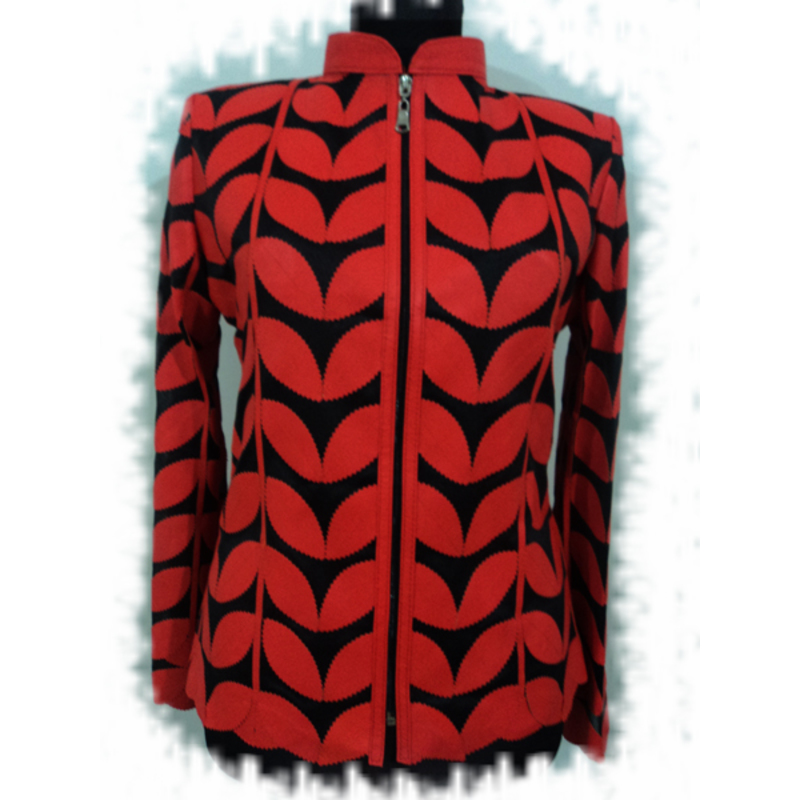 Plus Size Orange Leather Leaf Jacket Womens [Design 01]