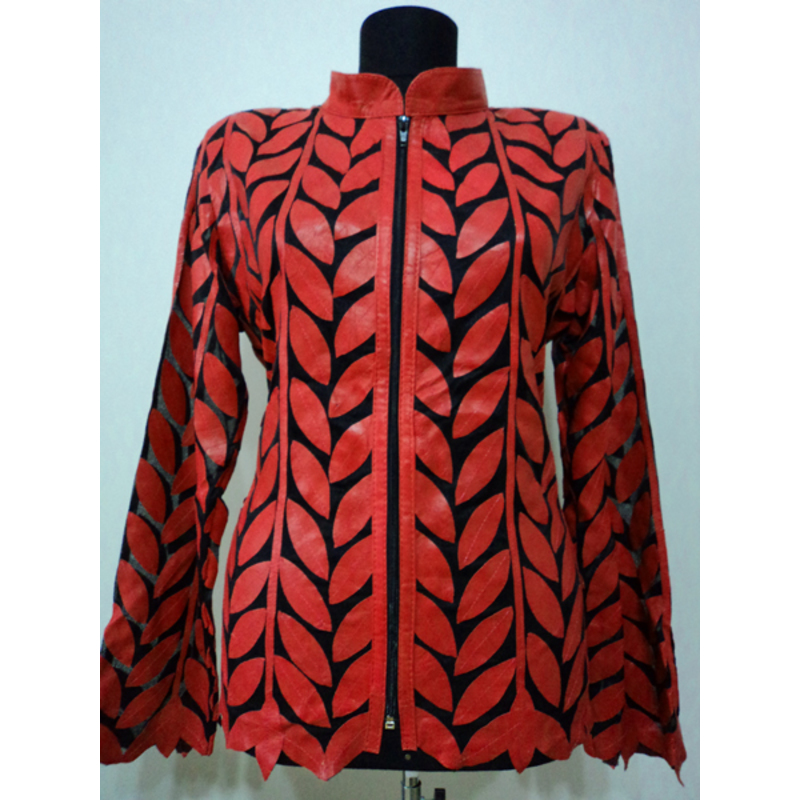 Plus Size Red Leather Leaf Women Jacket [Design 04]