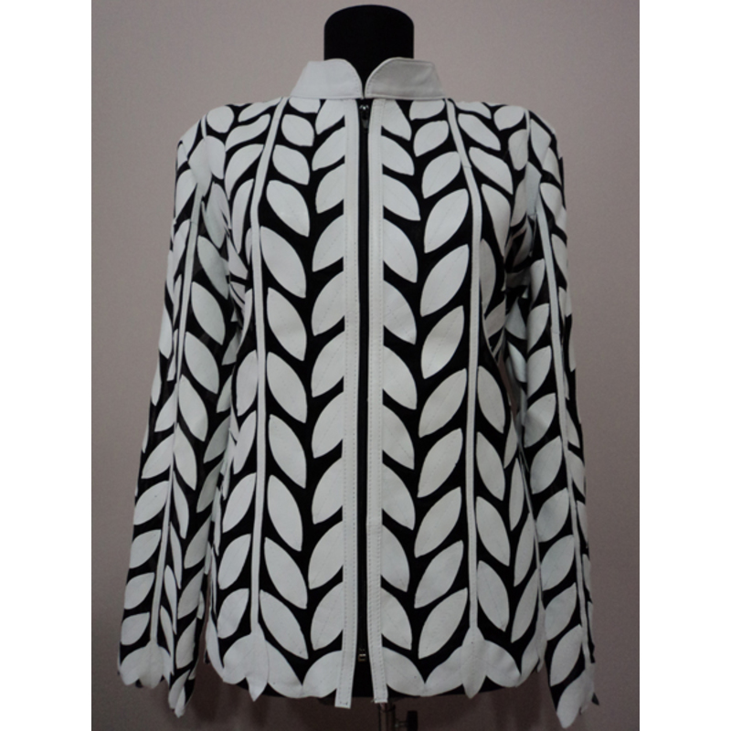 White Leather Leaf Jacket for Women [Design 04]