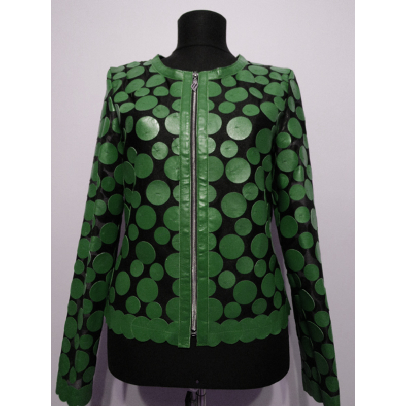Green Leather Women Leaf Jacket [Design 07]