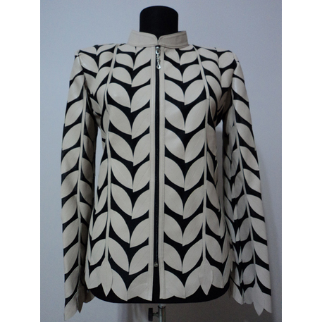 Beige Leather Leaf Jacket for Women [Design 04]