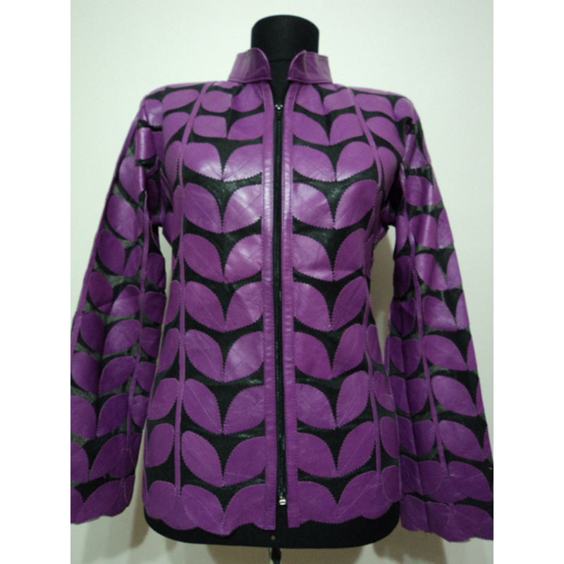 Purple Women Leather Leaf Jacket [Design 01]