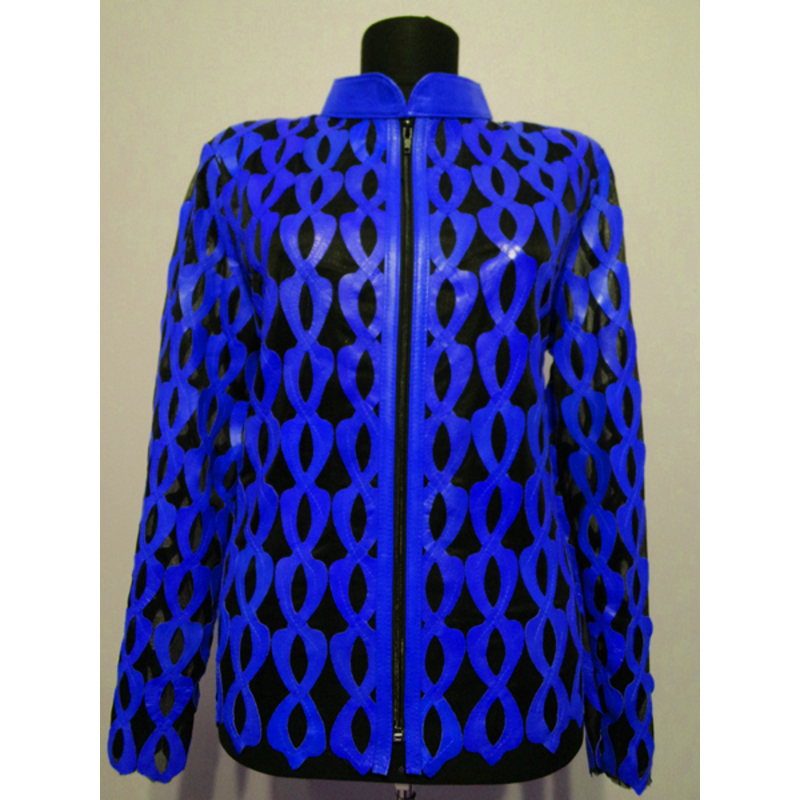 Blue Leather Leaf Jacket for Woman [Design 05]