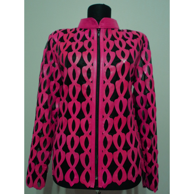 Pink Leather Leaf Jacket for Woman [Design 05]
