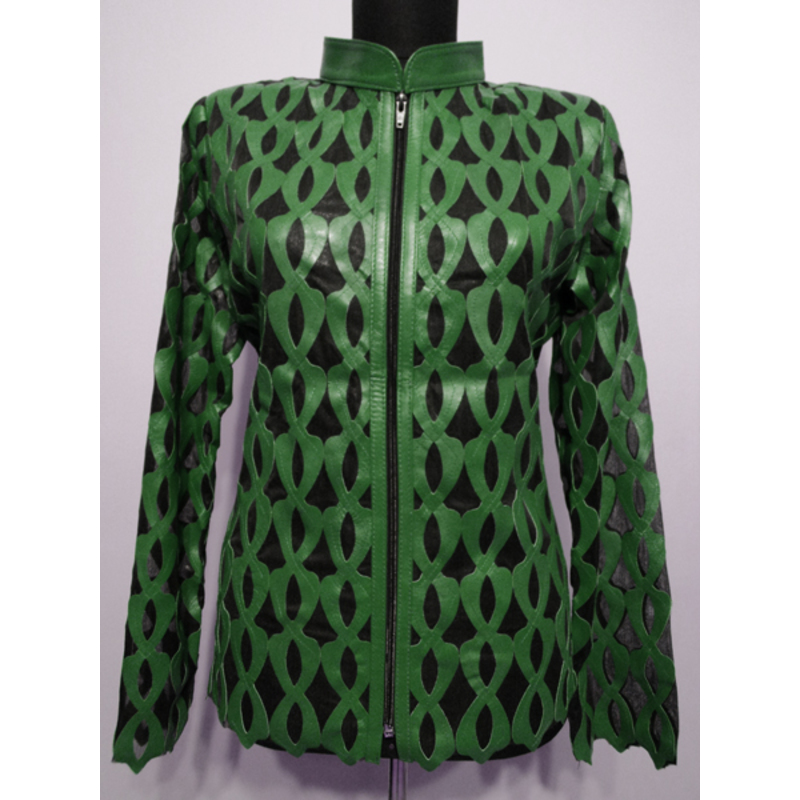 Plus Size Green Leather Leaf Jacket for Women [Design 05]
