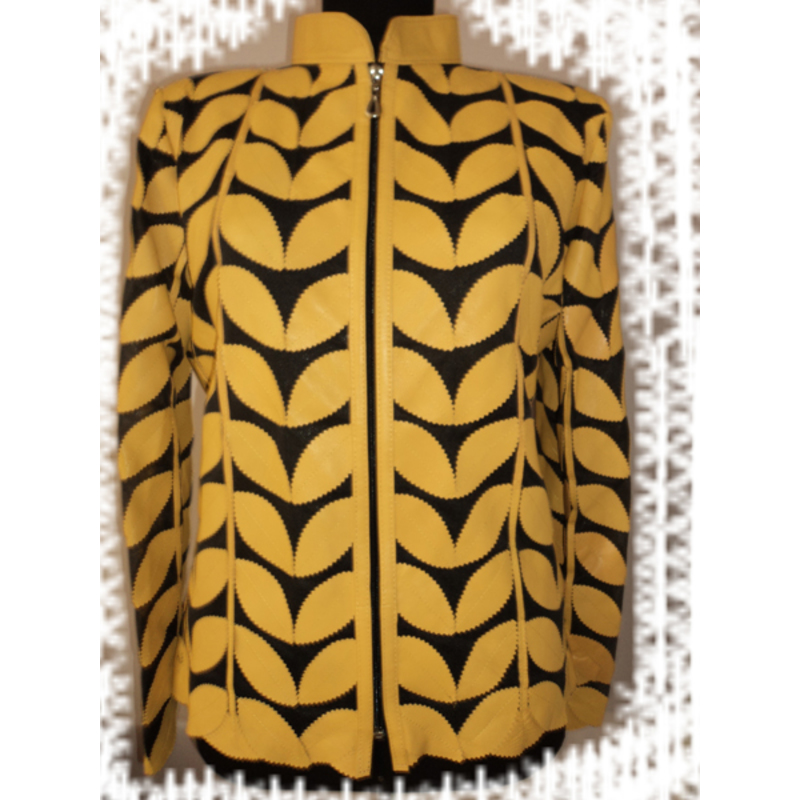 Plus Size Yellow Leather Womens Leaf Jacket [Design 01]