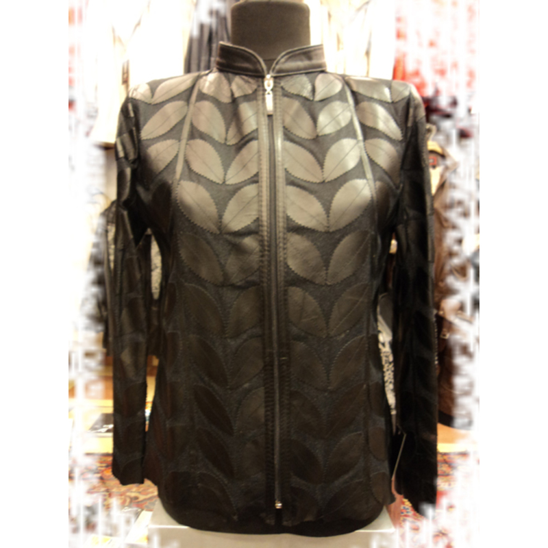 Black Women Leather Leaf Jacket [Design 01]