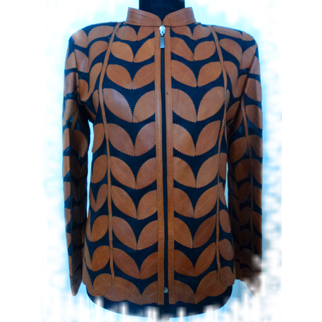 Plus Size Brown Leather Leaf Jacket Women [Design 01]
