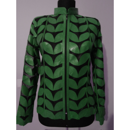 Plus Size Green Leather Leaf Jacket Woman [Design 01]