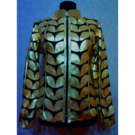 Plus Size Gold Leather Leaf Womens Jacket [Design 01]