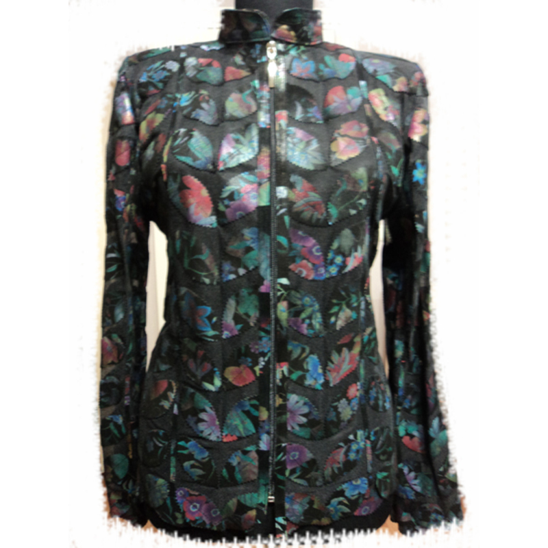 Flower Pattern Black Women Leather Leaf Jacket [Design 01]