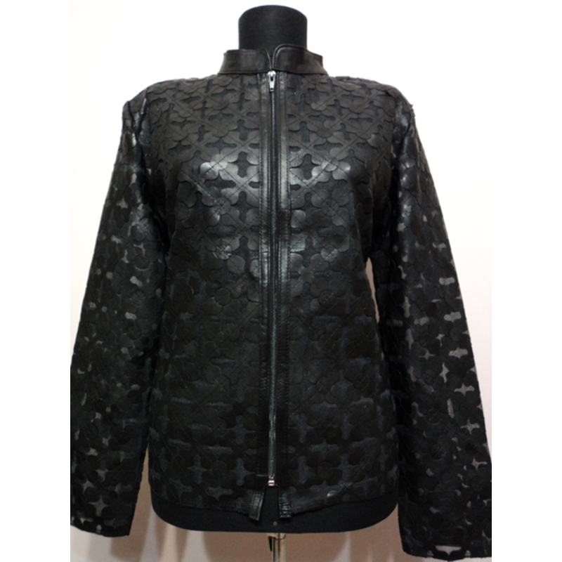 Plus Size Black Women Leather Leaf Jacket [Design 06]