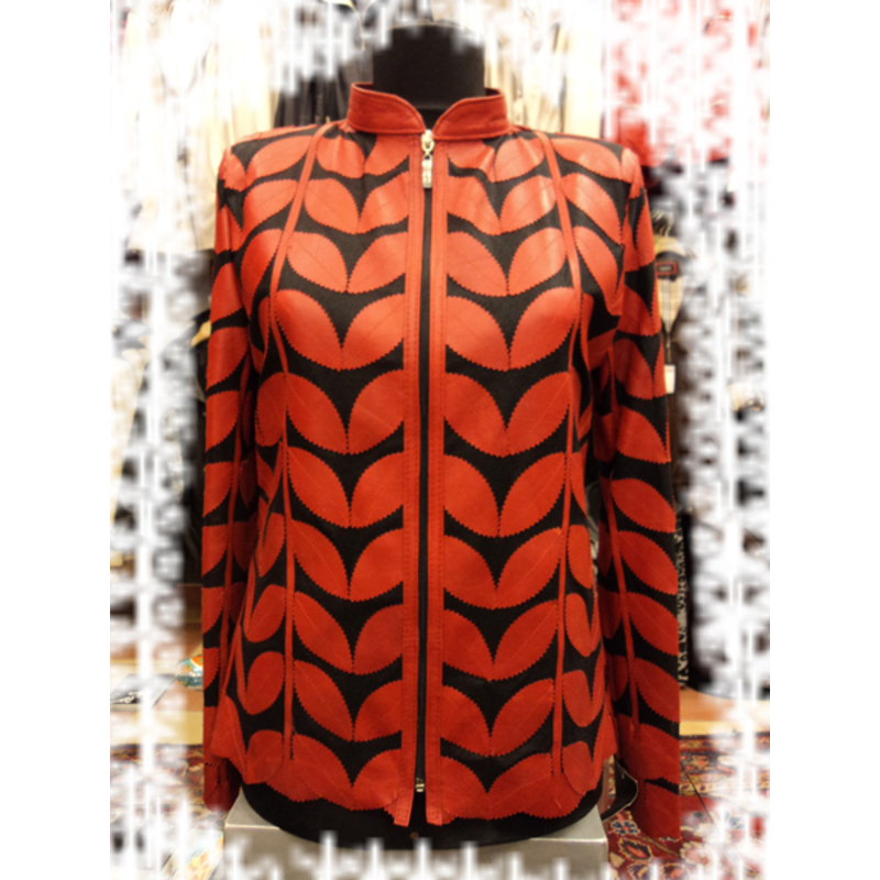 Red Women Leather Leaf Jacket [Design 01]