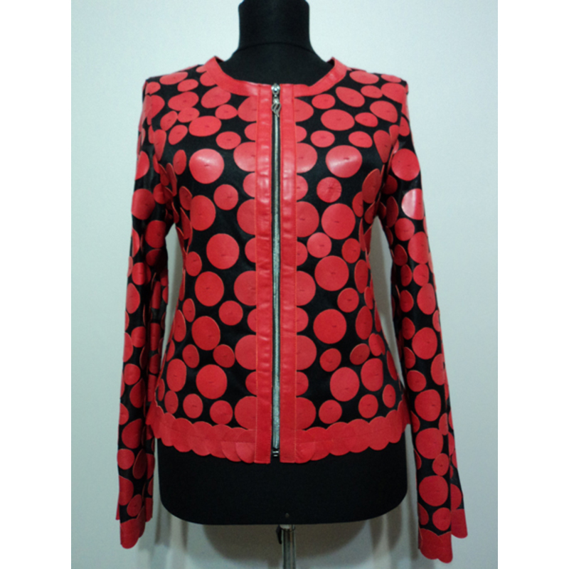 Red Leather Women Leaf Jacket [Design 07]
