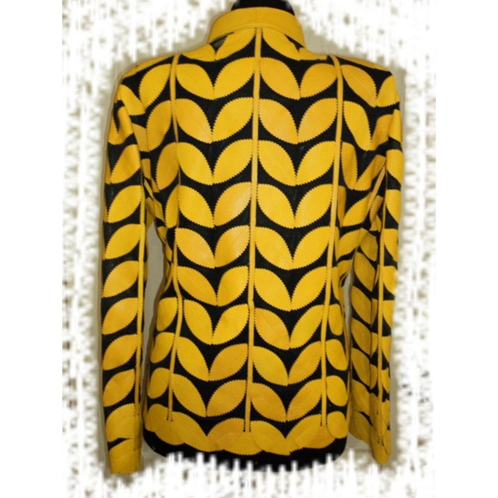 Plus Size Yellow Leather Womens Leaf Jacket [Design 01]