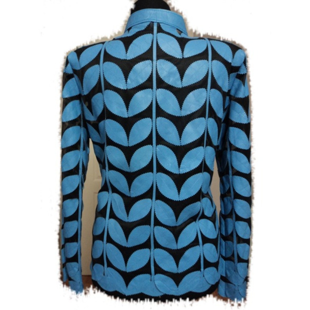 Light Ice Baby Blue Women Leather Leaf Jacket [Design 01]
