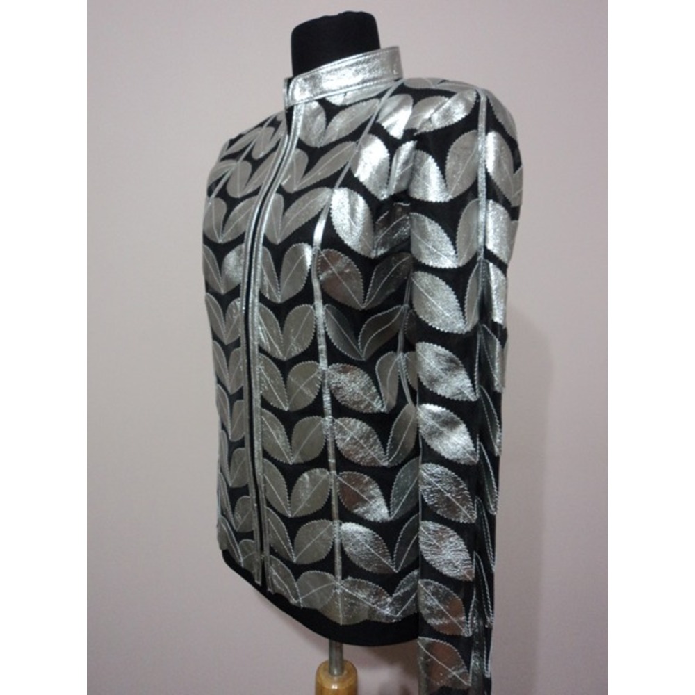 Silver Women Leather Leaf Jacket [Design 01]