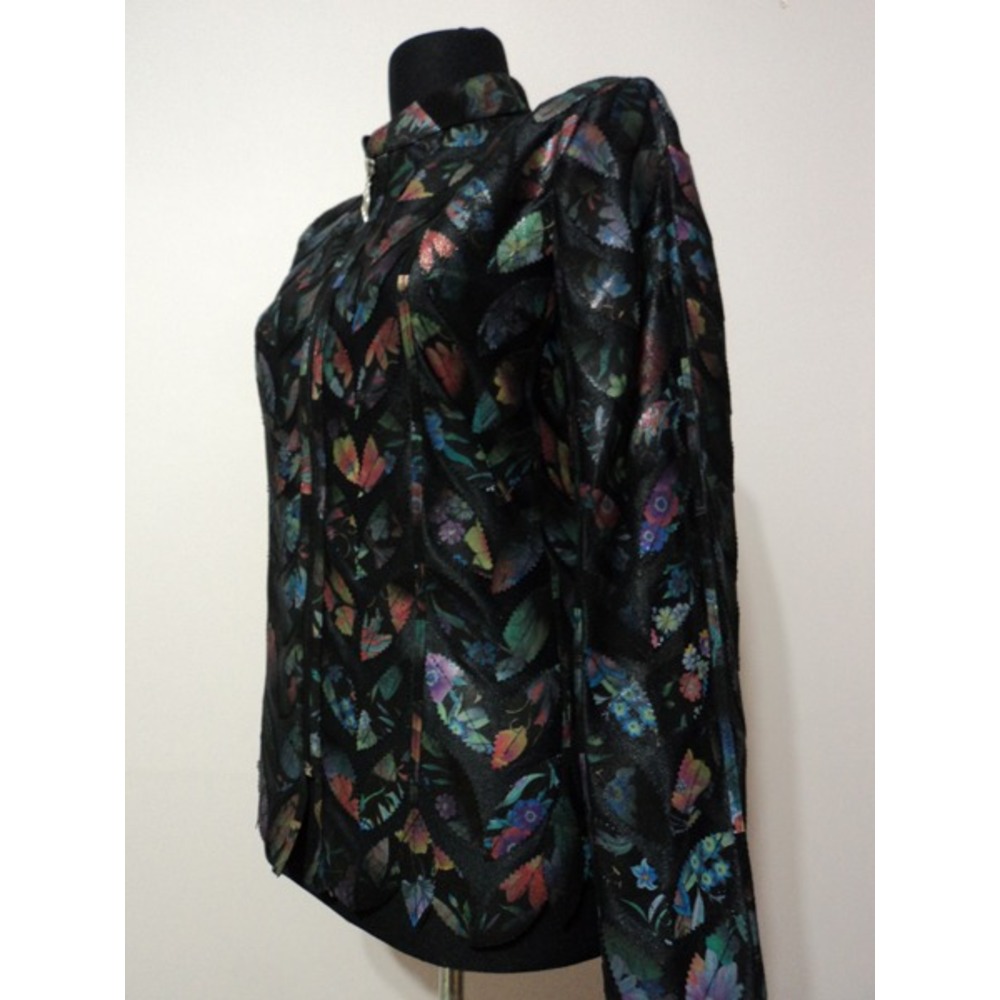 Flower Pattern Black Leather Leaf Jacket for Women [Design 04]