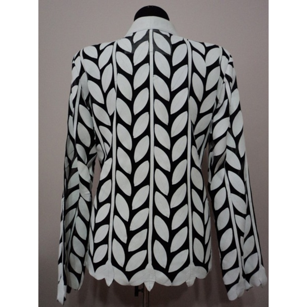 White Leather Leaf Jacket for Women [Design 04]