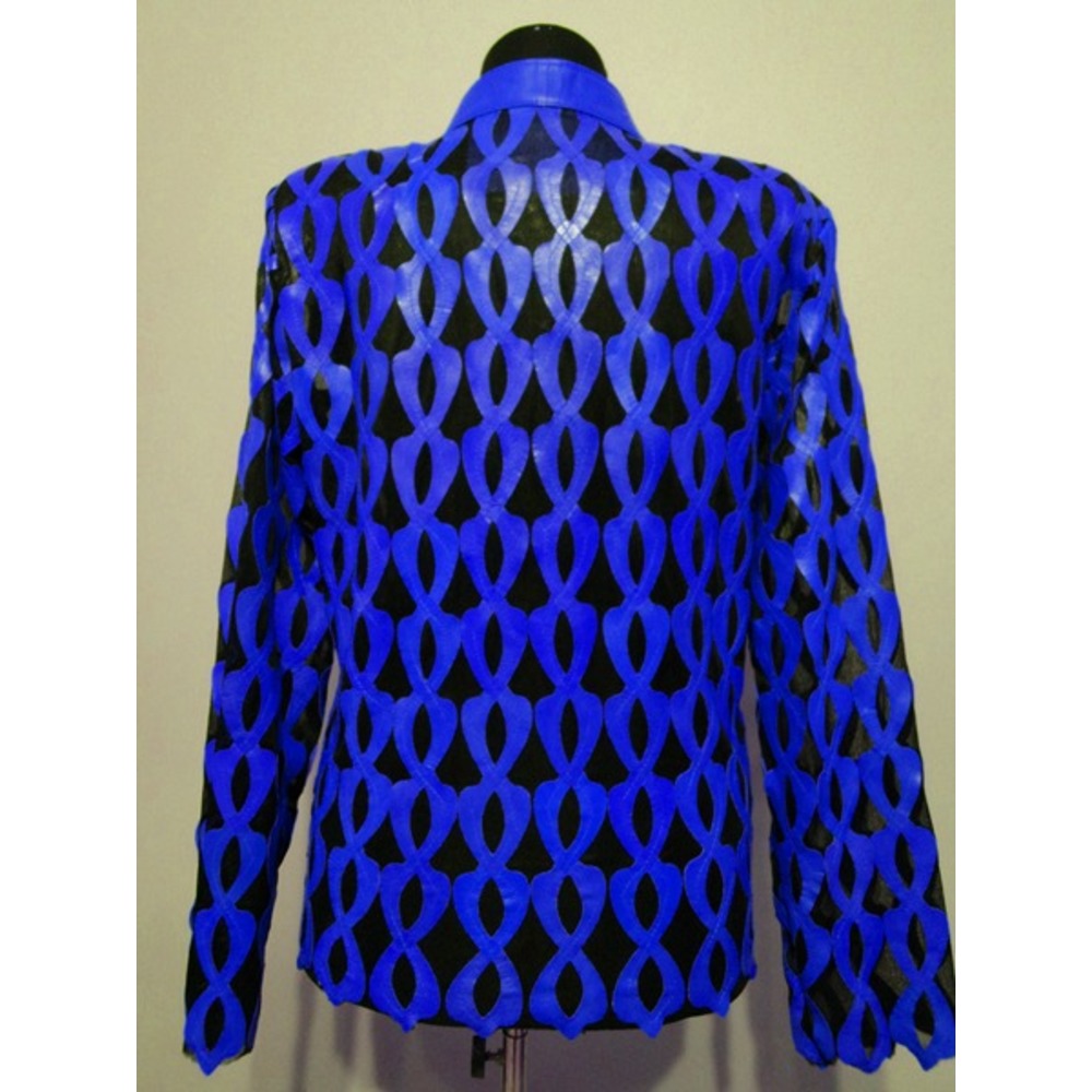Plus Size Blue Womens Leather Leaf Jacket [Design 05]