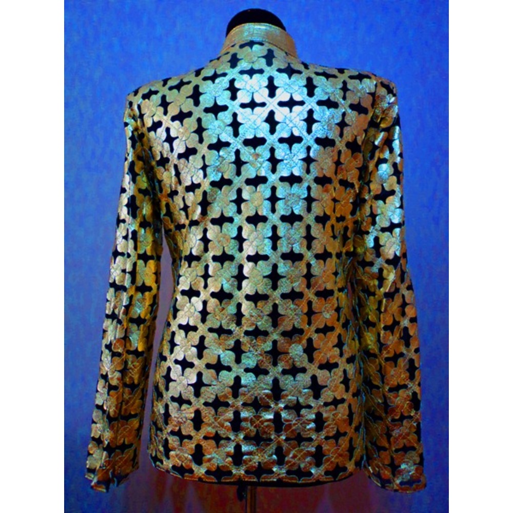 Plus Size Gold Leather Leaf Jacket for Woman [Design 06]