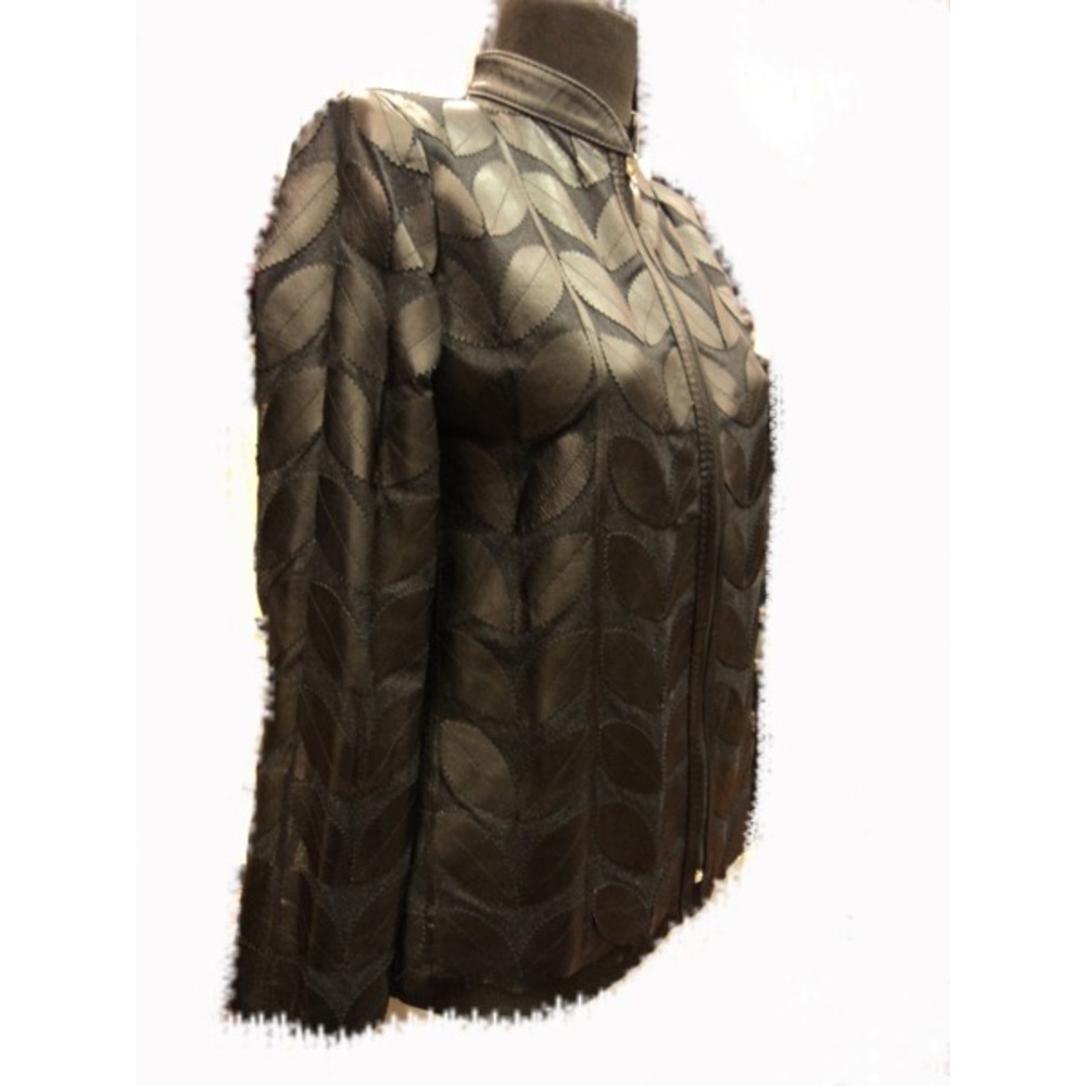 Black Women Leather Leaf Jacket [Design 01]