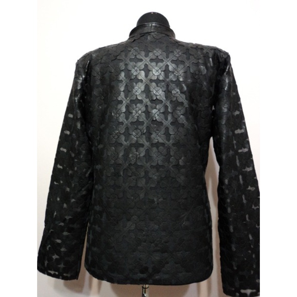 Plus Size Black Women Leather Leaf Jacket [Design 06]