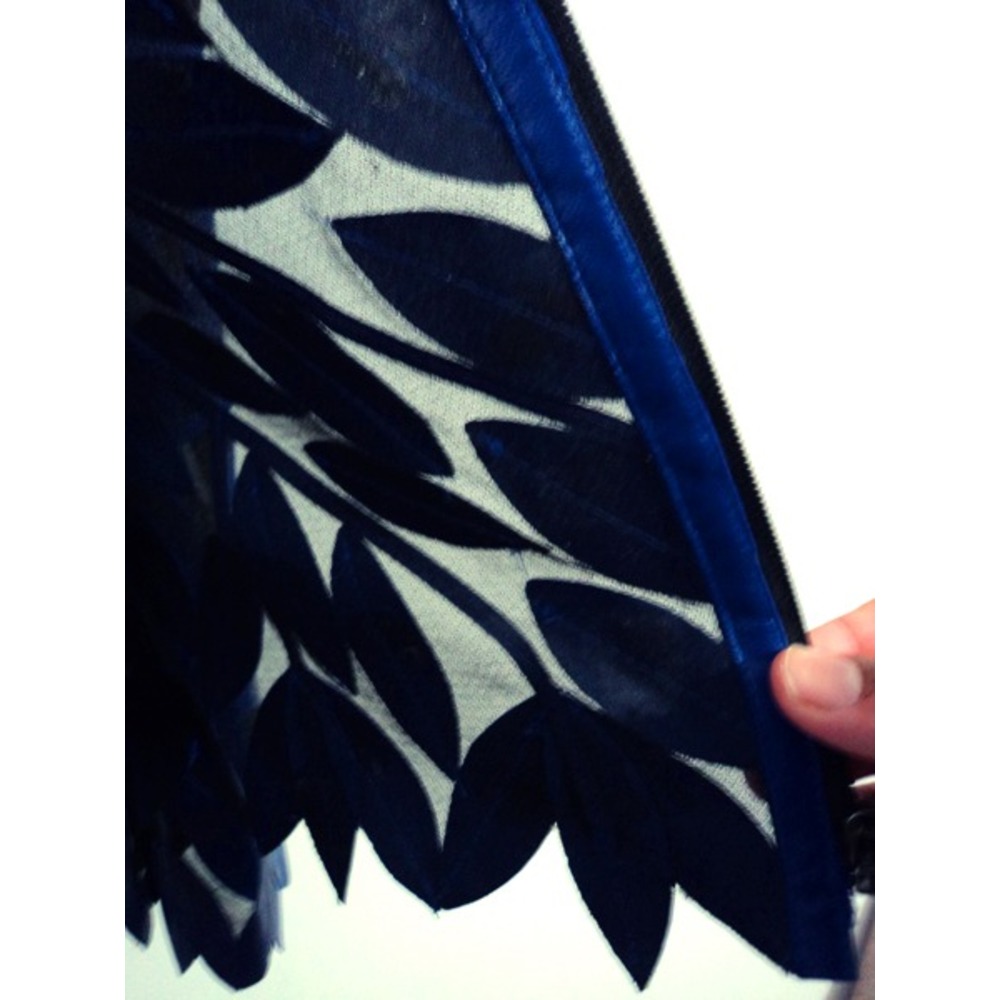 V Neck Blue Leather Leaf Womens Jacket [Design 12]