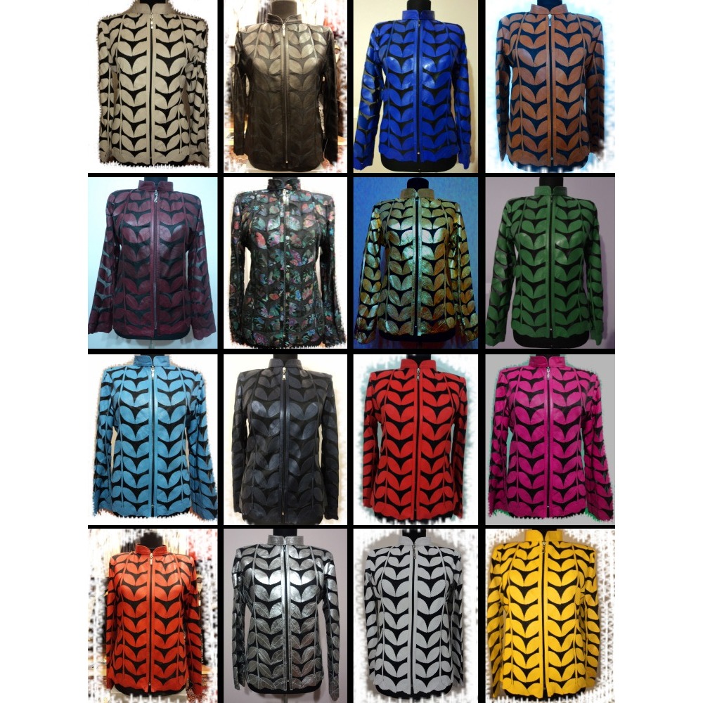 Plus Size Brown Leather Leaf Jacket Women [Design 01]