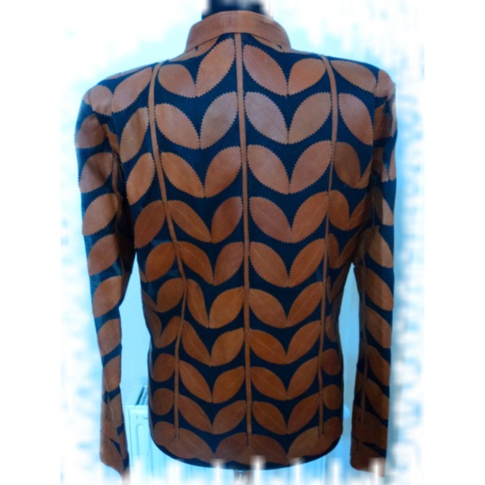 Plus Size Brown Leather Leaf Jacket Women [Design 01]