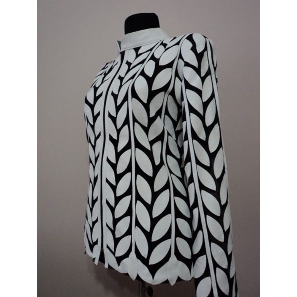 White Leather Leaf Jacket for Women [Design 04]