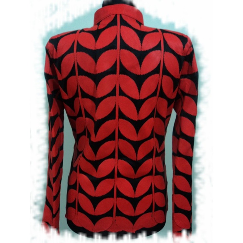 Plus Size Orange Leather Leaf Jacket Womens [Design 01]