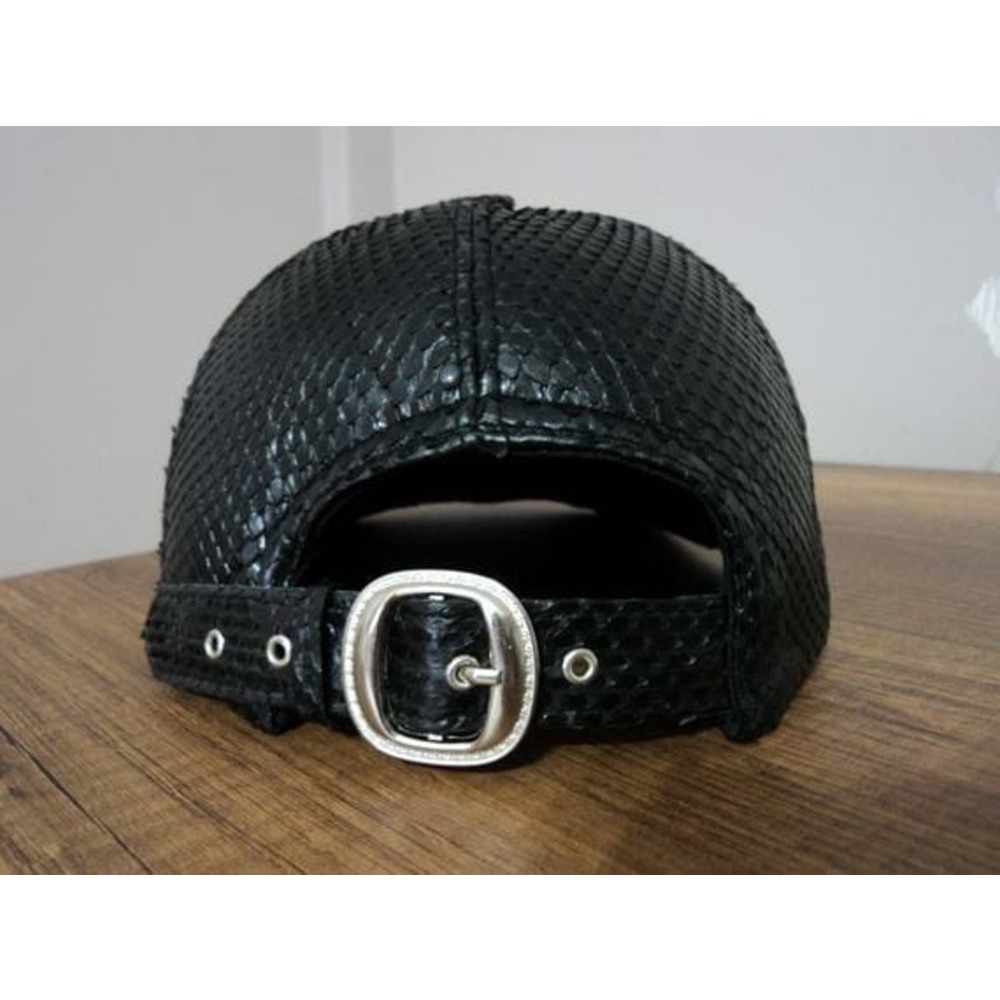 Black Genuine Python Snake Skin Leather Hat Cap Adjustable Baseball Snakeskin Natural Real