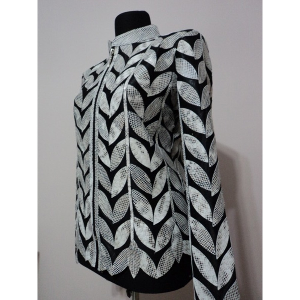 White Snake Pattern Leather Leaf Jacket for Women [Design 04]