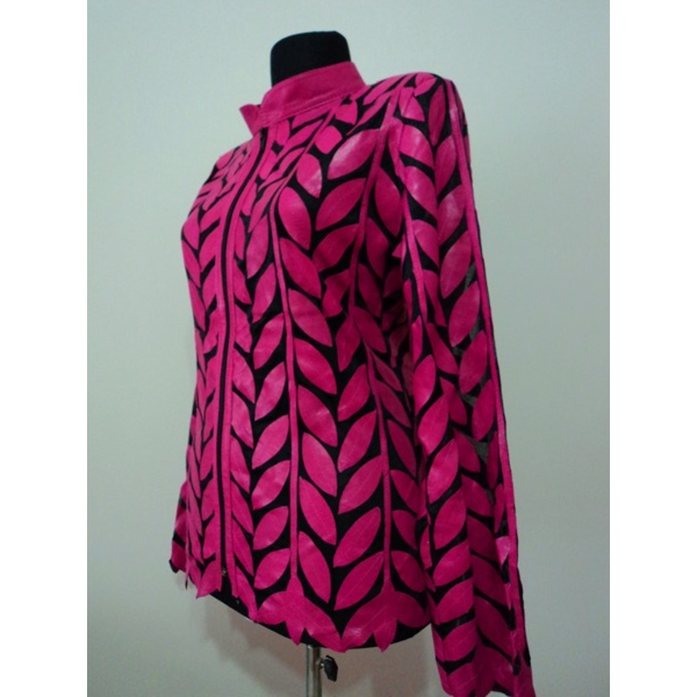 Plus Size Pink Leather Leaf Women Jacket [Design 04]
