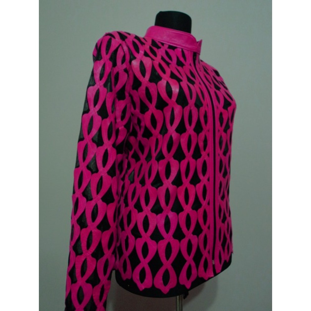 Plus Size Pink Leather Leaf Jacket for Women [Design 05]