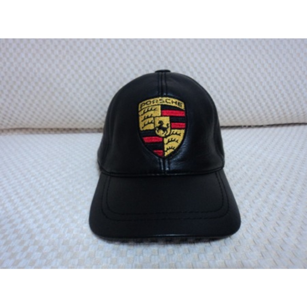 2 Black Leather Hat Cap Baseball Porsche Ferrari Harley Davidson Audi Mercedes Opel Jaguar Bmw
