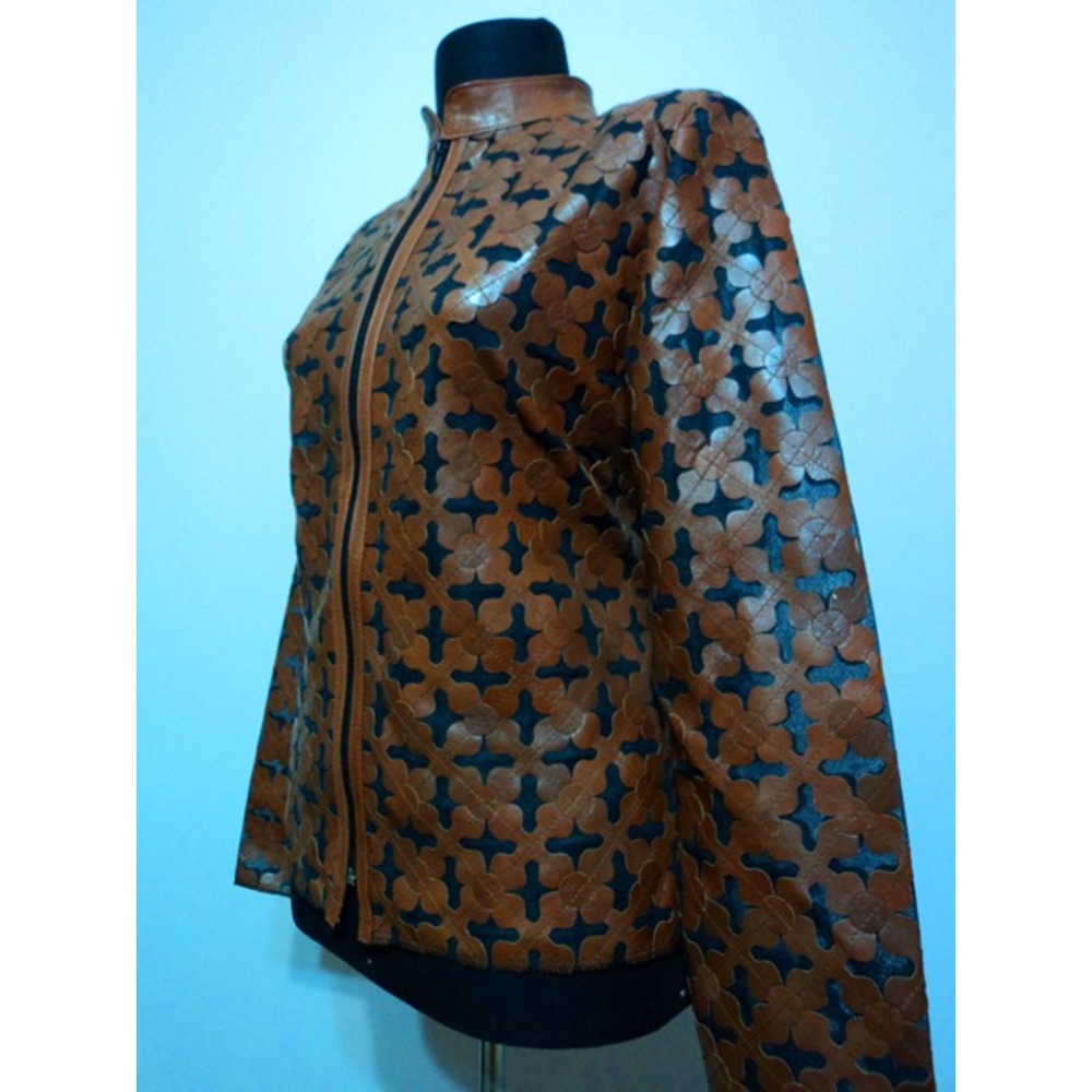 Plus Size Brown Women Leather Leaf Jacket [Design 06]