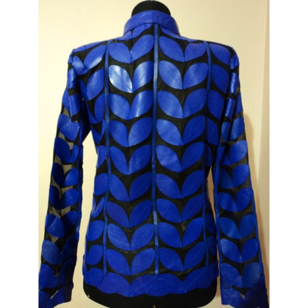 Plus Size Blue Leather Women Leaf Jacket [Design 01]