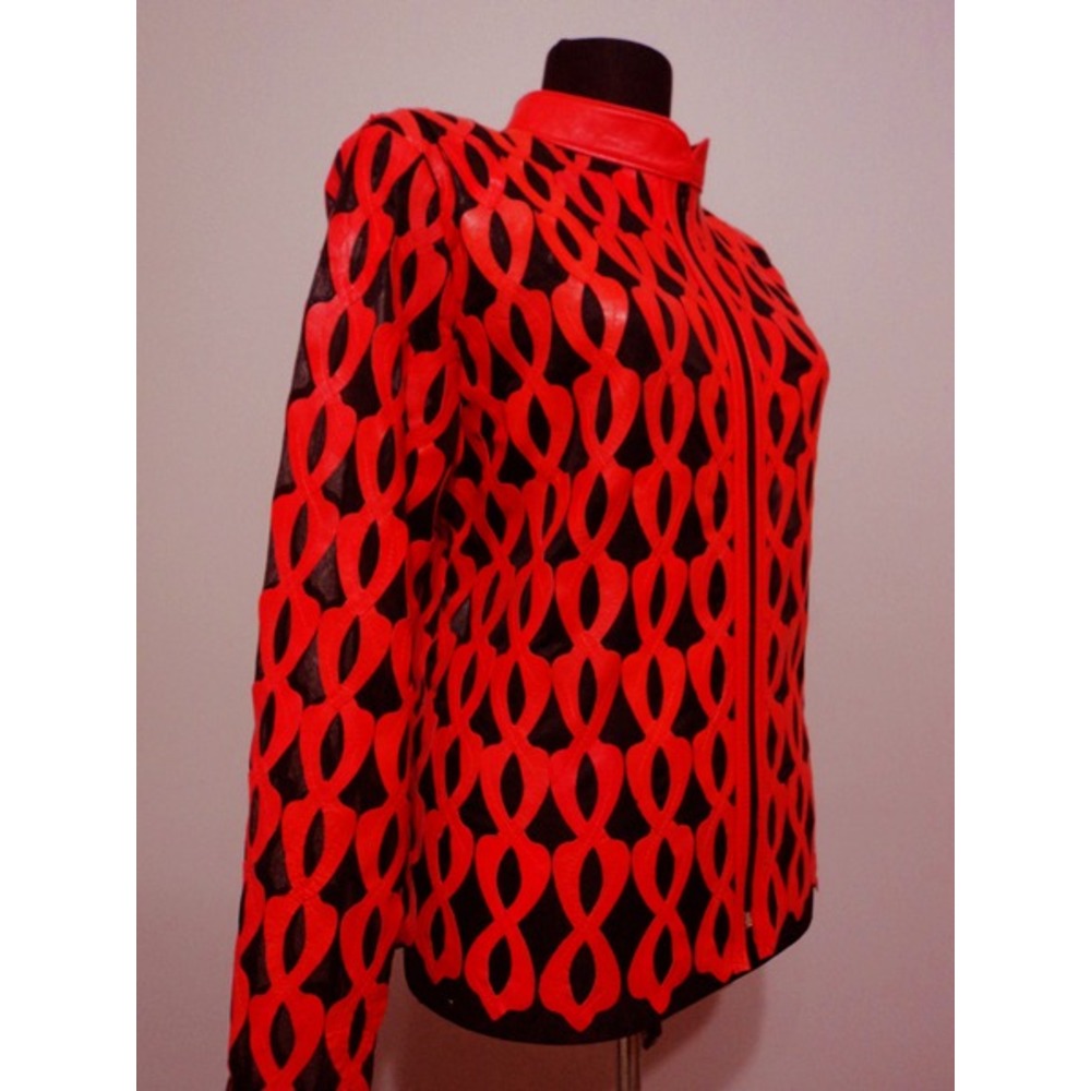 Plus Size Red Leather Leaf Jacket for Women [Design 05]