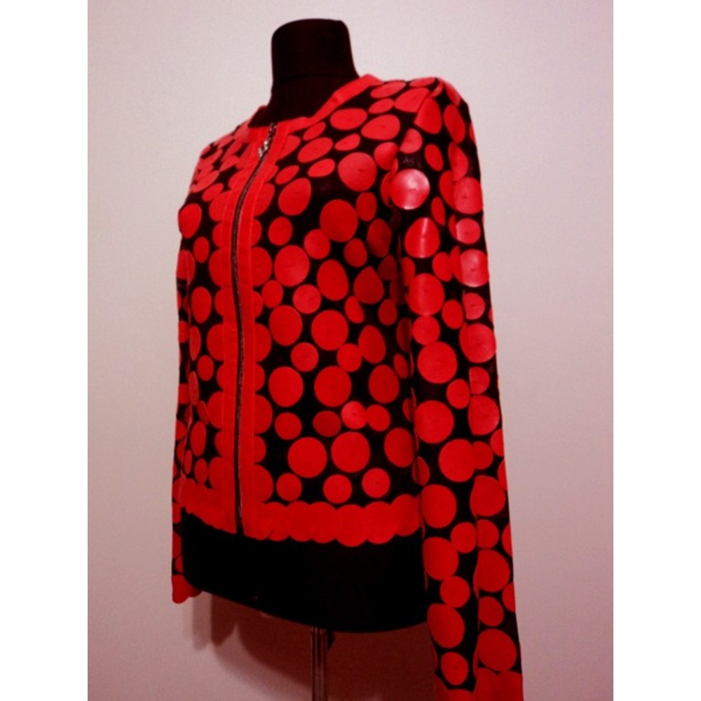 Red Leather Women Leaf Jacket [Design 07]