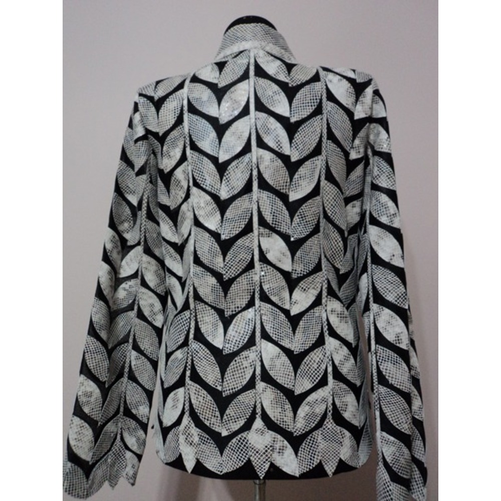 V Neck White Snake Pattern Leather Womens Leaf Jacket [Design 08]