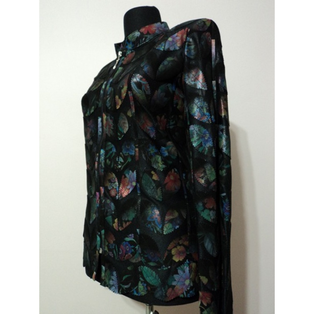 Flower Pattern Black Women Leather Leaf Jacket [Design 01]
