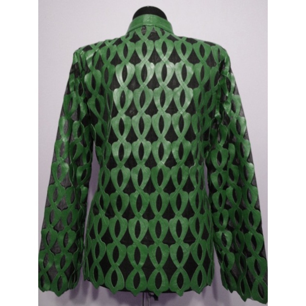 Plus Size Green Leather Leaf Jacket for Women [Design 05]
