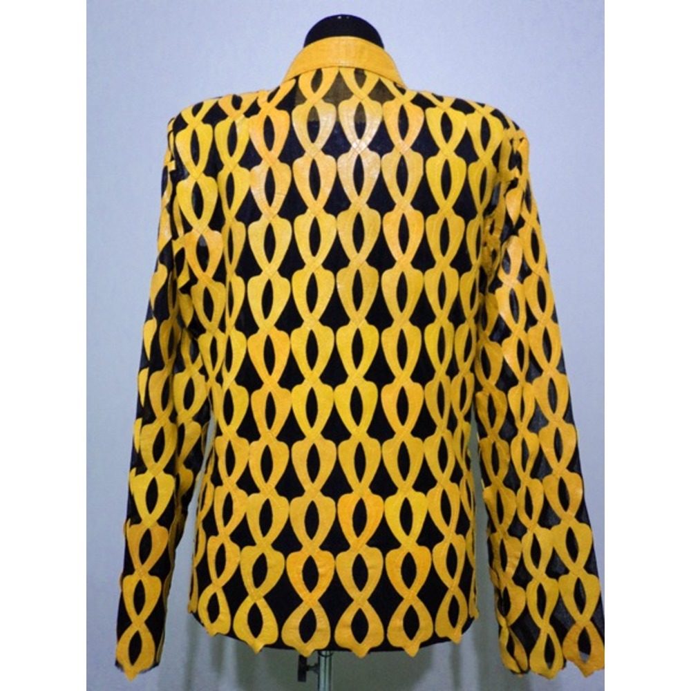 Plus Size Yellow Leather Leaf Jacket for Woman [Design 05]