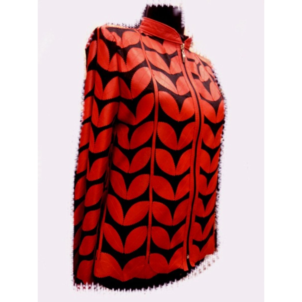 Red Women Leather Leaf Jacket [Design 01]