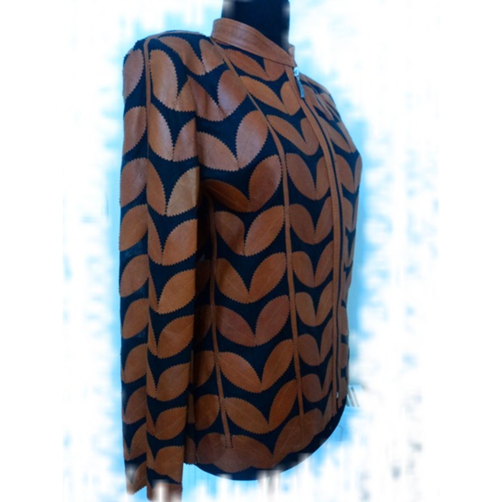 Plus Size Brown Leather Leaf Jacket Women [Design 01]