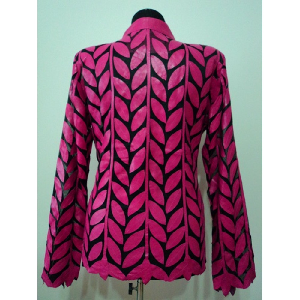 Plus Size Pink Leather Leaf Women Jacket [Design 04]