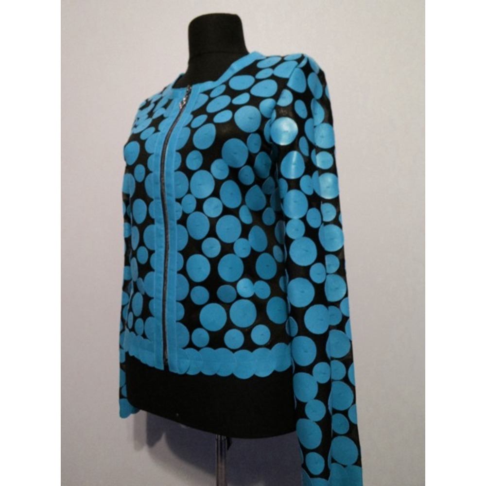Light Blue Leather Women Leaf Jacket [Design 07]