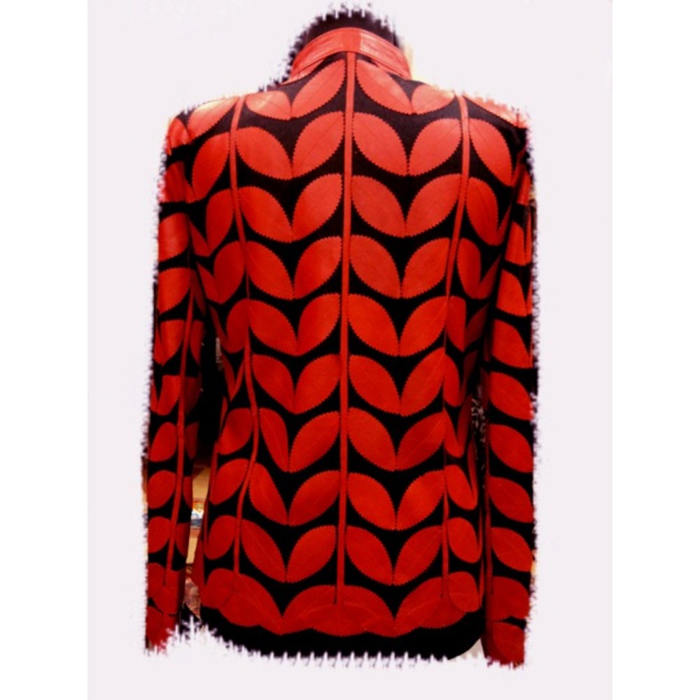 Red Women Leather Leaf Jacket [Design 01]